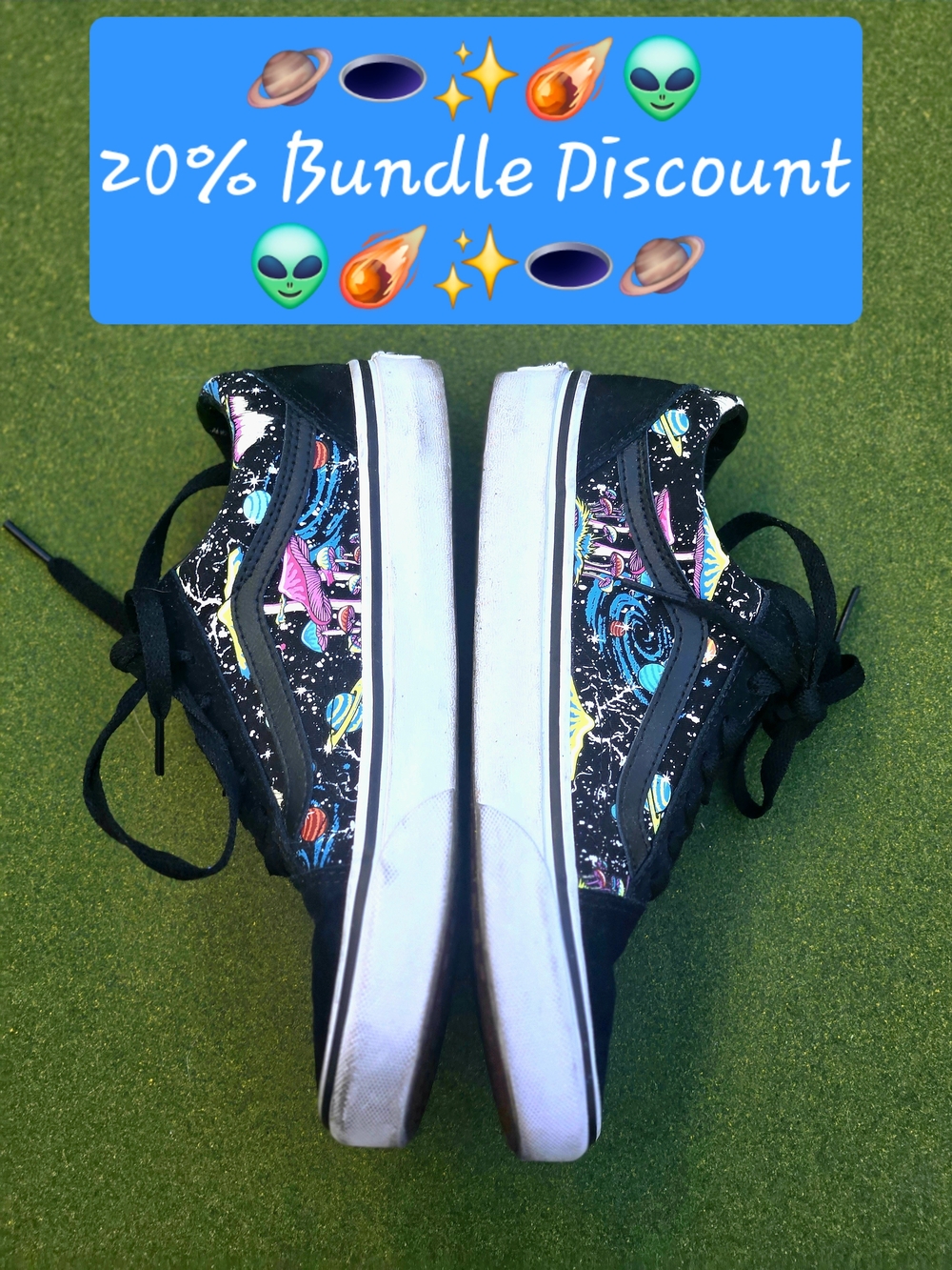 Vans Black Low-Top OLD SKOOL WOMEN'S Sz7 Sneakers HTF Neon Space/Shrooms Graphic - Picture 5 of 14